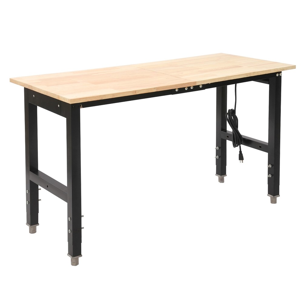 Adjustable Height Workbench w/ Power Strip Working Table Heavy-Duty Work Desk