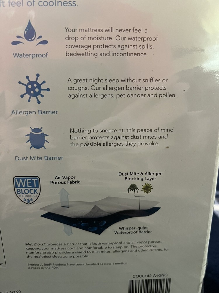 BEDPURE BY PROTECT-A-BED KING MATTRESS PROTECTOR WHITE COOLING BREATHABLE SILENT