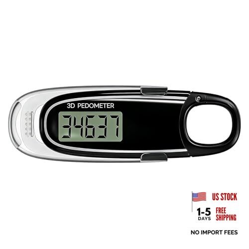 3D Pedometer, Digital Step Counter with LCD Display, Black and Silver black