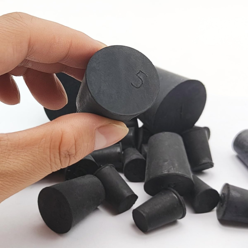 28 Pack (11 Assorted Sizes) Solid Rubber Stopper, 000# - 8# Tapered Lab Bungs...