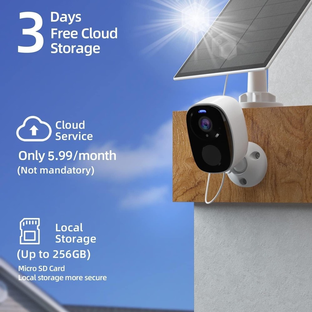 2pc Solar Security Cameras Wireless Outdoor, 2K Battery Powered Security Camera