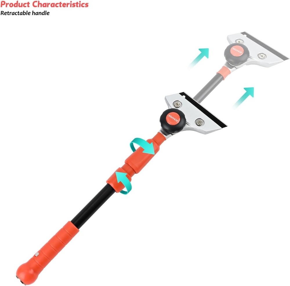 Retractable Razor Blade Scraper Long Handle Heavy Floor Scraper with Rotatable