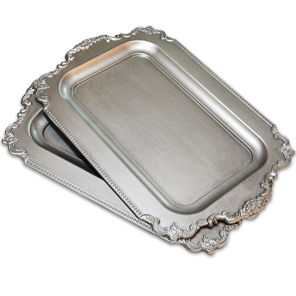 Leemxiiny 2 Matte Silver-Effect Plastic Decorative Trays for Coffee Table