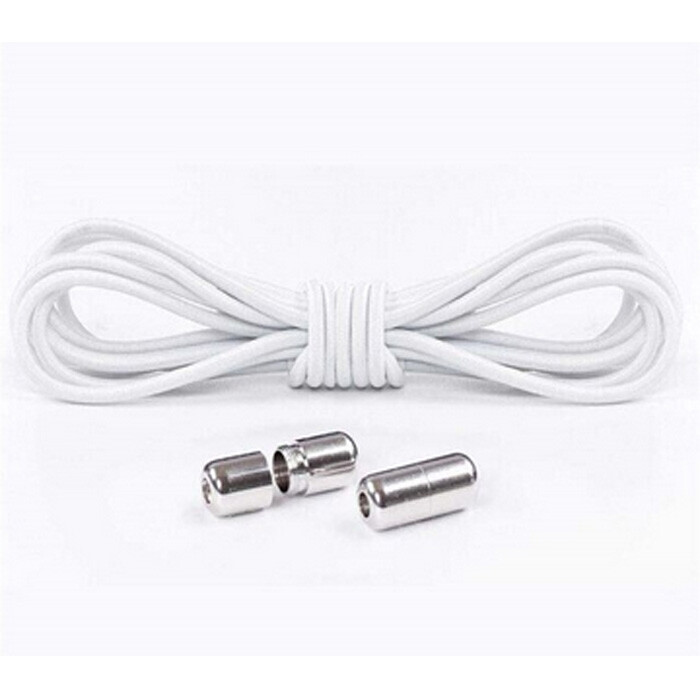 1Pair Shoelaces Elastic Screw Locking Shoe String No Tie WHITE Colour