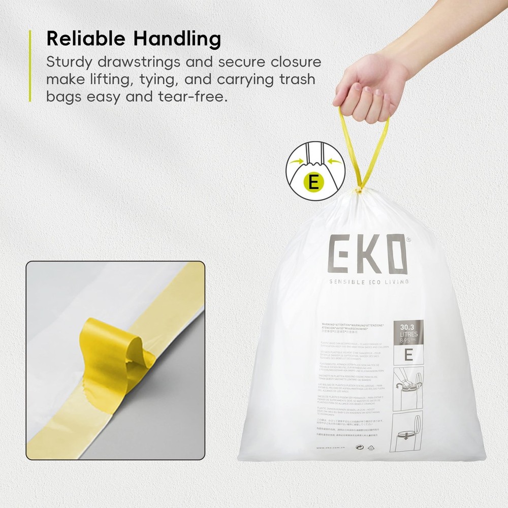 EKO Easy-Dispense Roll 80 Count Extra-Strong Drawstring Tall Kitchen Trash Ba...