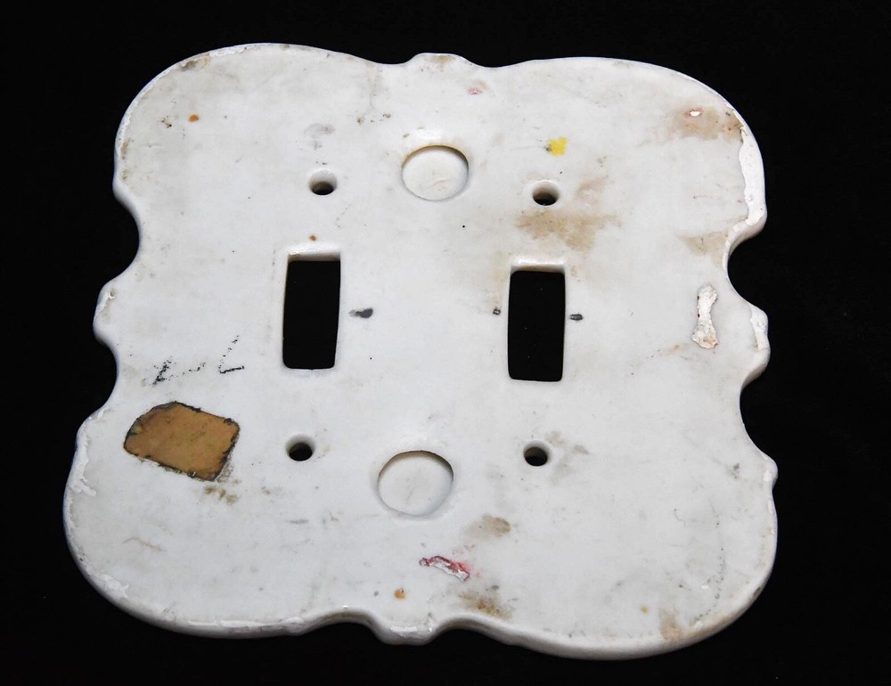 FLOWERED CERAMIC DOUBLE LIGHT SWITCH PLATE COVER