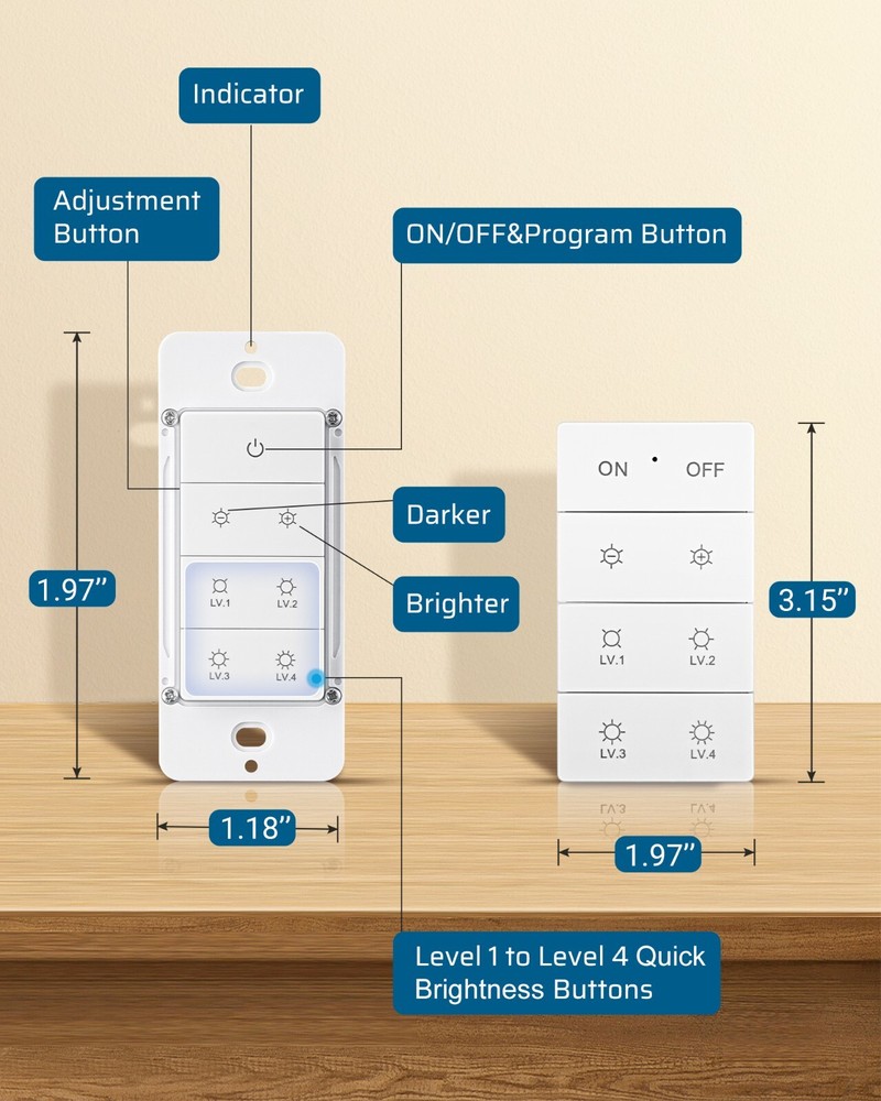 DEWENWILS Wireless Dimmer Switch, Adjustable Brightness Button Need Neutral Wire