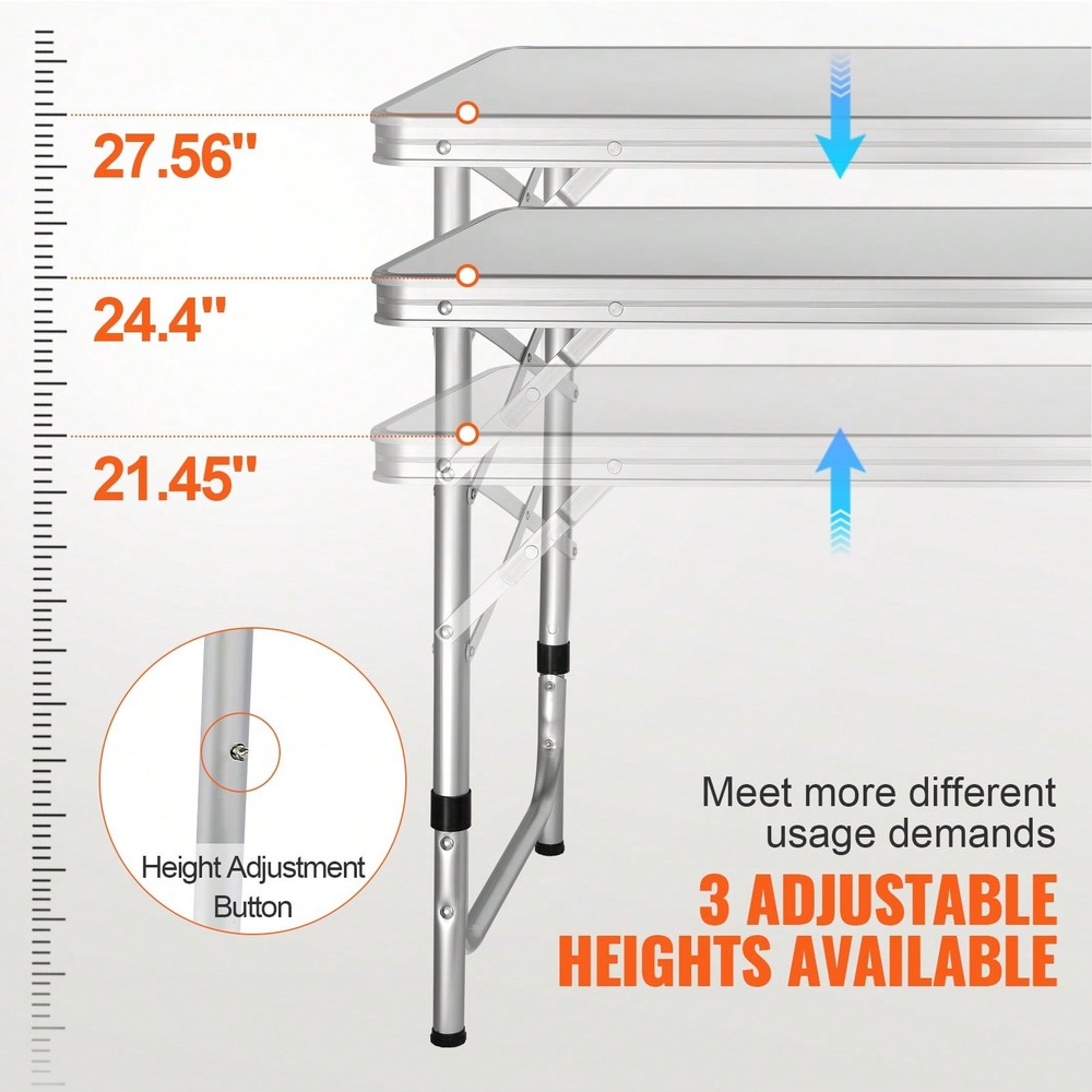 Table, Quick Set-Up Folding Camping Table With A Carrying , 3 Adjustable Heights
