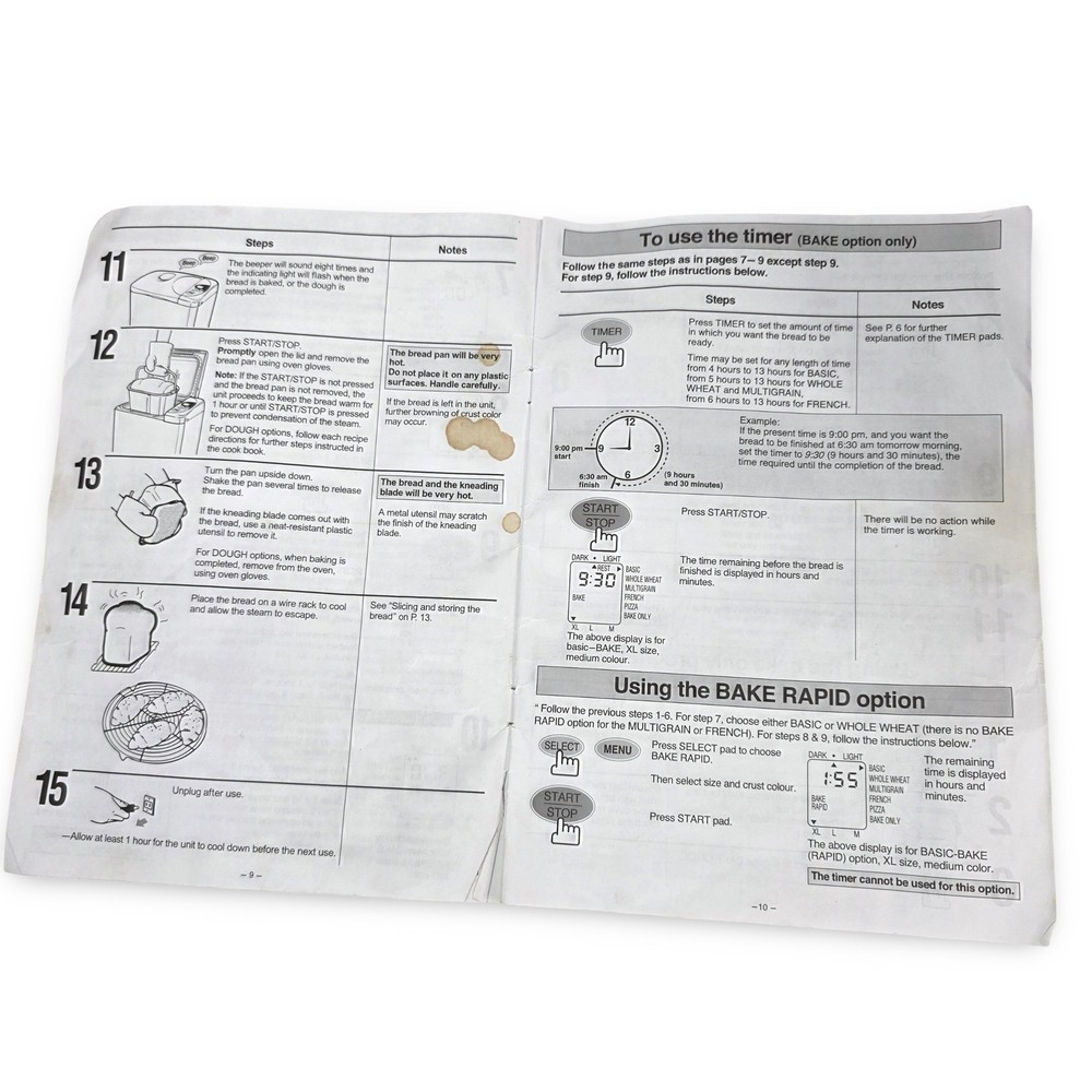 Panasonic SD-YD250 Bread Bakery Automatic Bread Maker Manual and Recipes