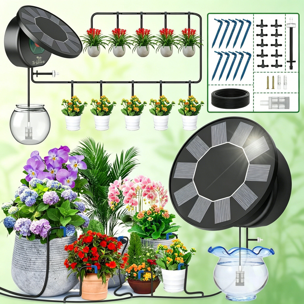 Automatic Solar Drip Irrigation System Kit,9 timer Modes Irrigation for Garden