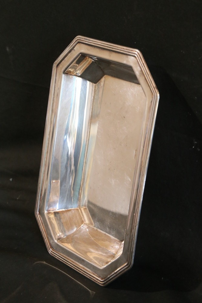 silverpltate tray decor antique 1930s metal flat octagonal serving