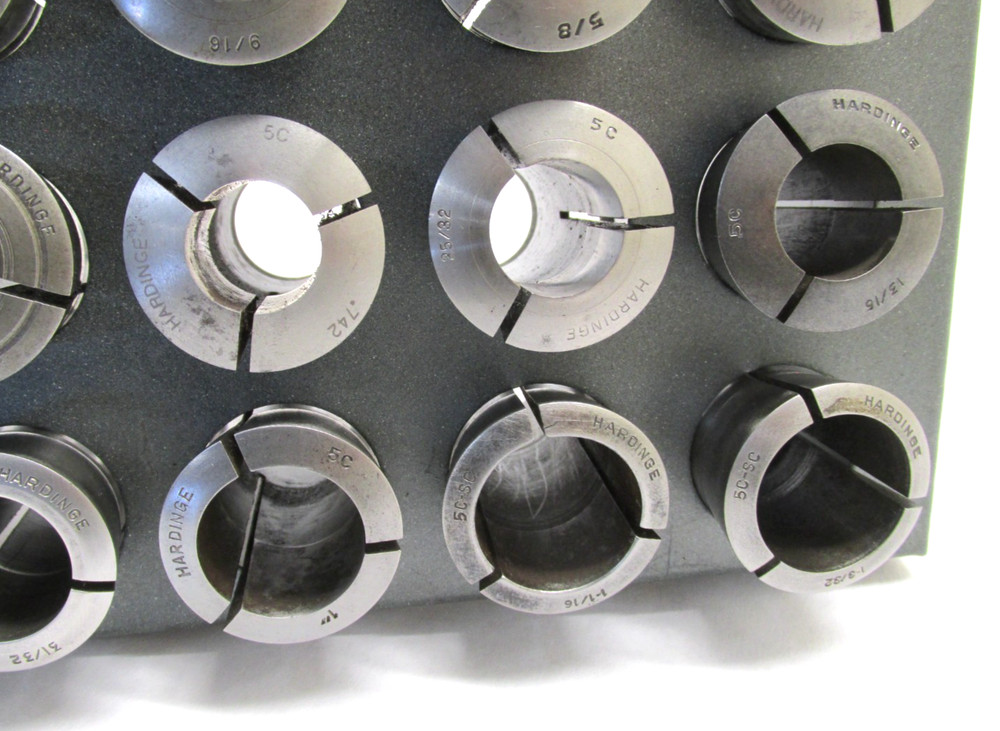 30 HARDINGE ASSORTED 5C ROUND COLLETS w/ RACK