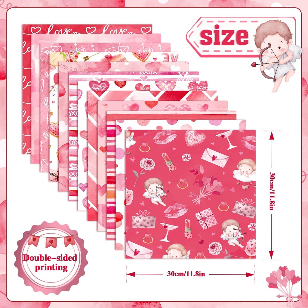 24 Sheets Valentine Scrapbook Paper, Double Sided Valentine’s Day Patterned P...