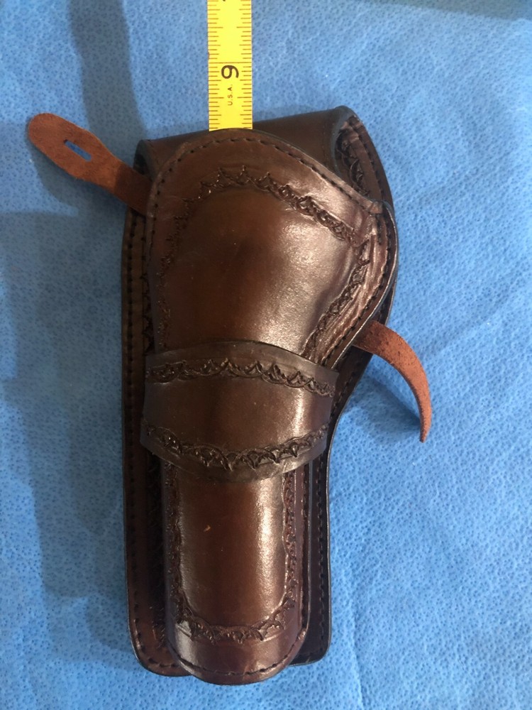 3D Brown Hand Tooled Border Design Leather Left & Right Hand Holster Set