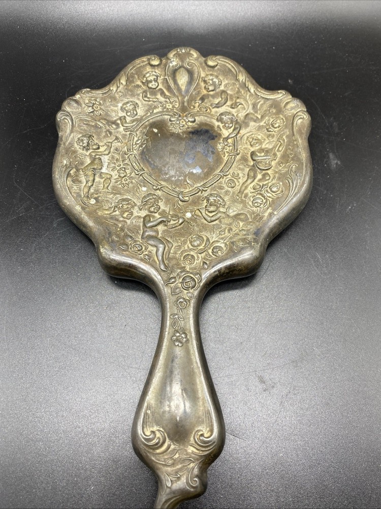 Victorian Silverplate Repousse Cherub Frame Vanity Mirror
