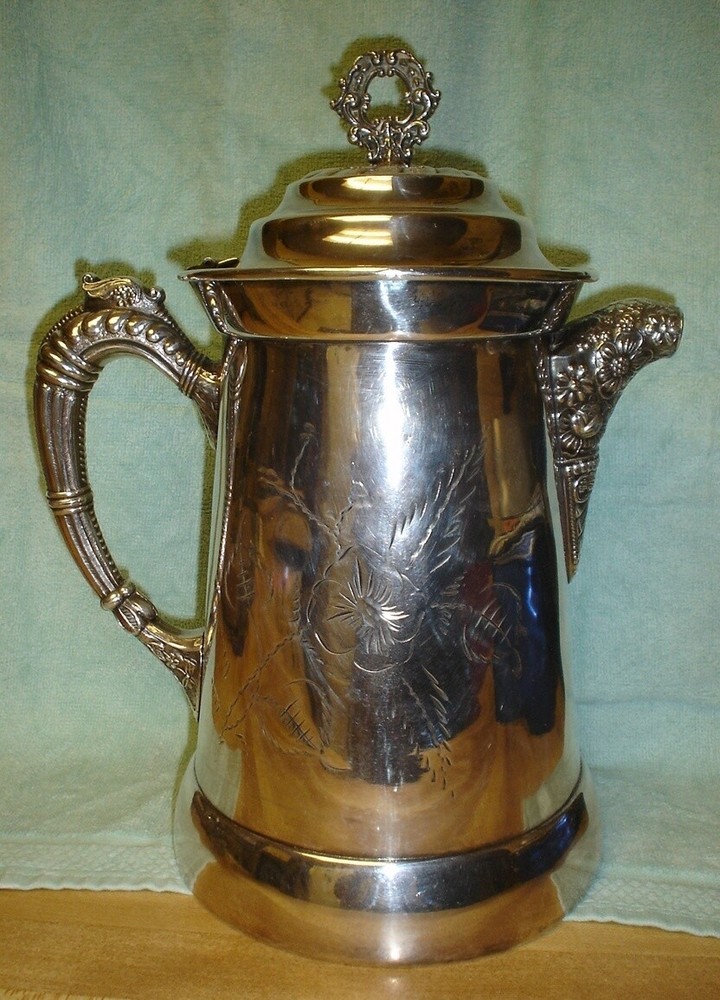 Beautiful Antique Silverplate Ice Water Pitcher