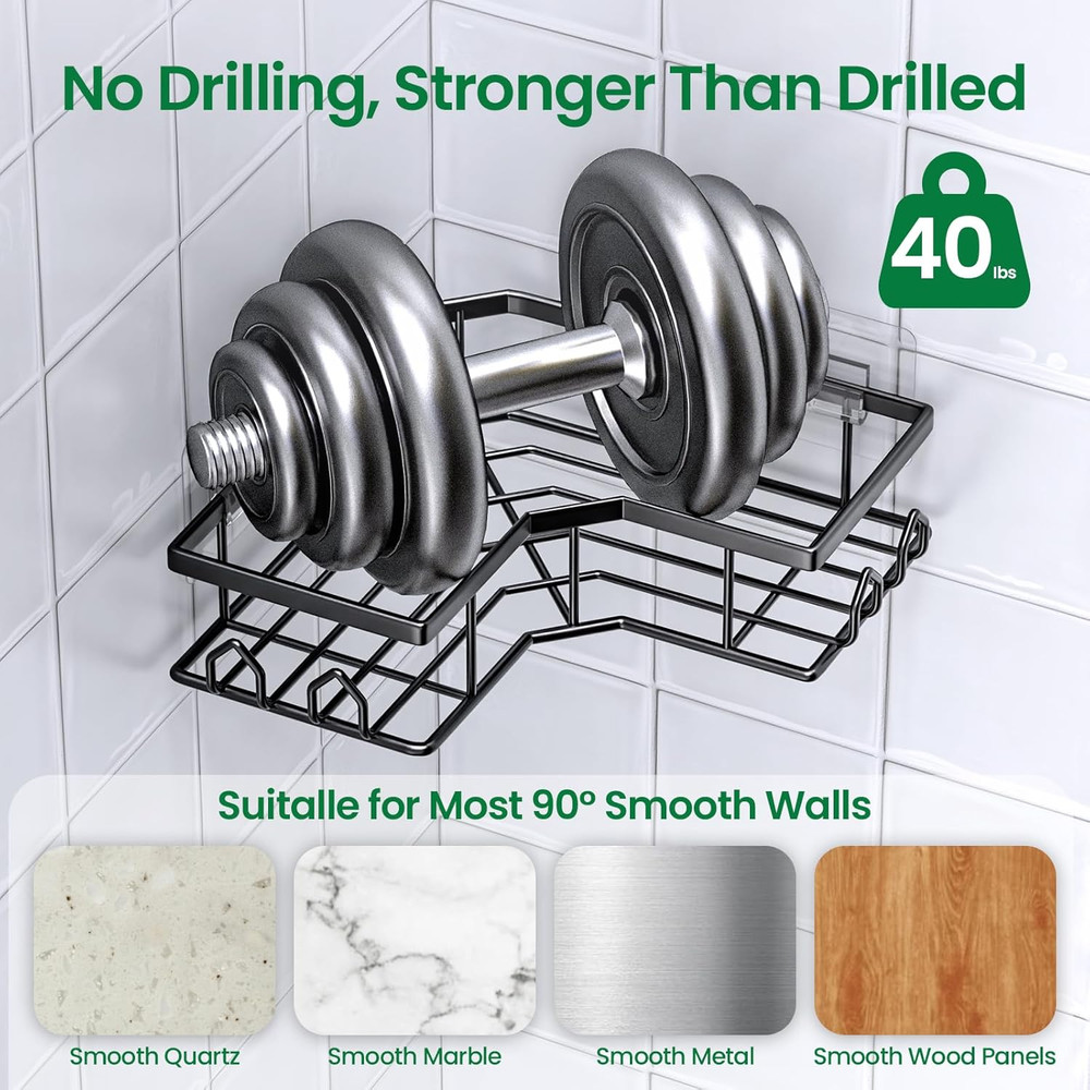 Adhesive Shower Caddy, 2 Pack Corner Bath Organizer, Rustproof Stainless Steel S