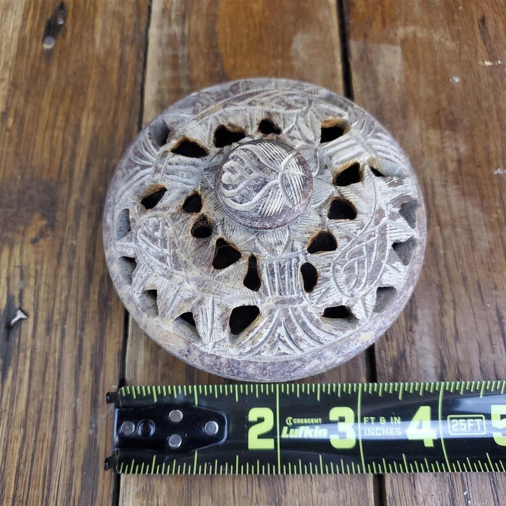 Round Soapstone Incense Burner with Lid
