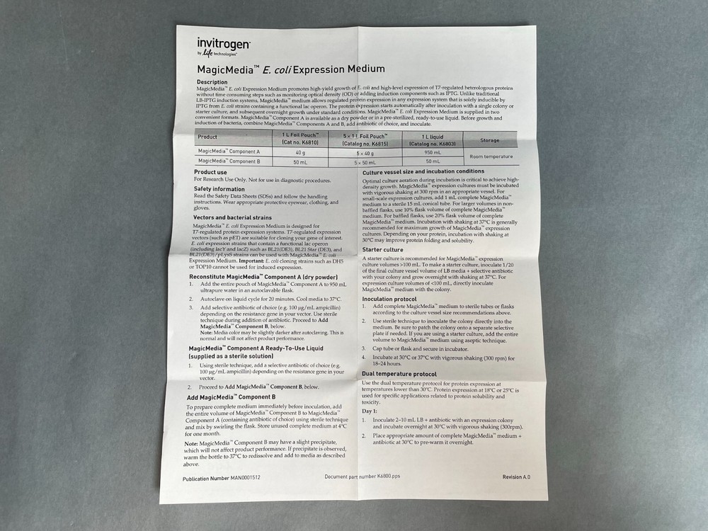Invitrogen MagicMedia Expression Medium Total of 4 Foils