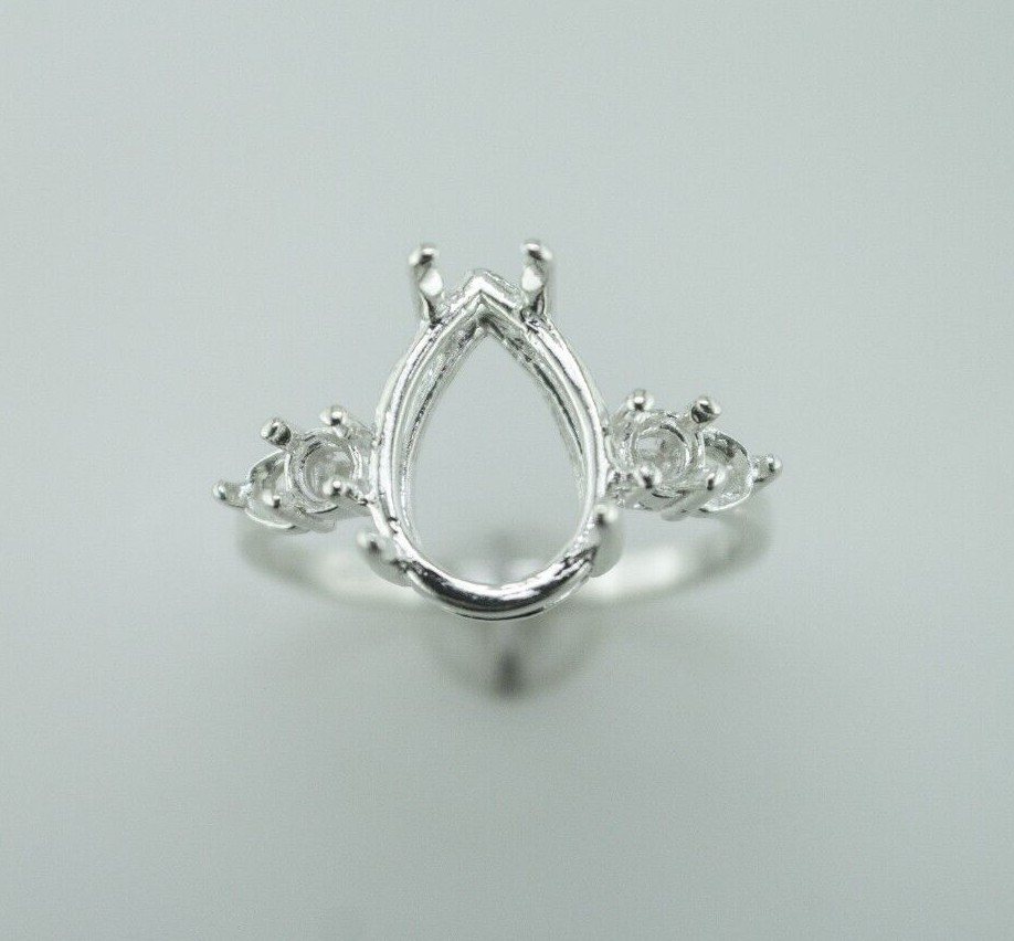 Pear Shape Double Side Accent Ring Setting Sterling Silver