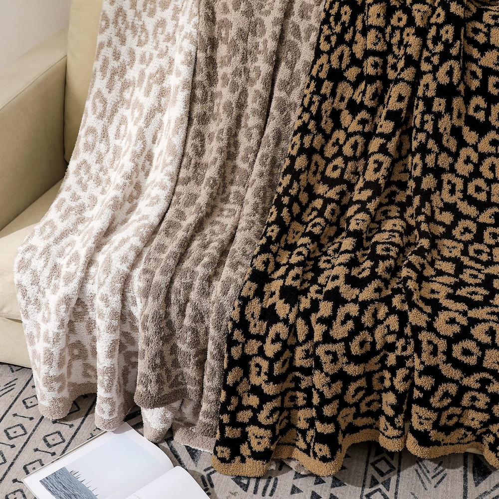 Fuzzy Leopard Knitted Throw Blanket Soft Cozy Warm Microfiber Blanket for Cou...