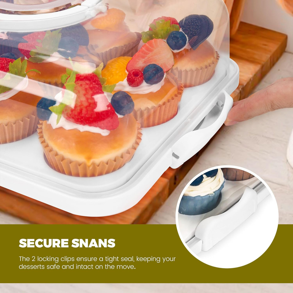Cupcake Containers with Lid Rectangular Cake Carrier 3-In-1 Multipurpose Cupcake