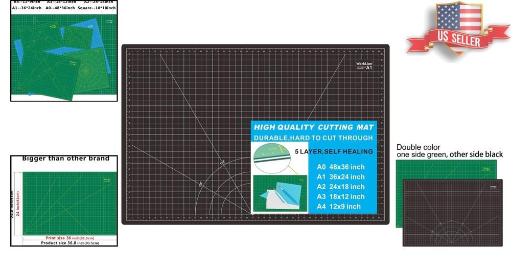 Versatile 24x36 Double-Sided Cutting Mat - Self-Healing for Precise Crafting