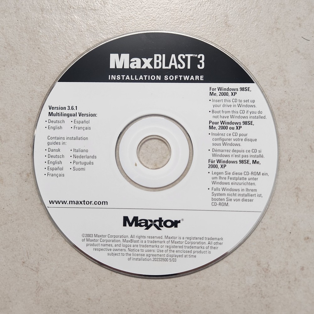 Maxtor MaxBlast 3 V3.6.1 Installation CD Software (PC; 2003) #1948