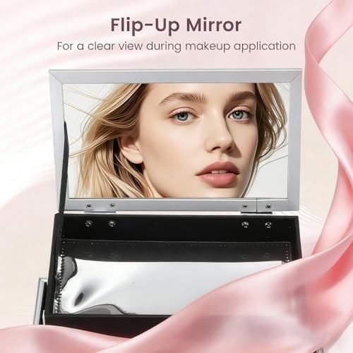 Portable Makeup Train Case Organizer with Mirror, Locking Storage for Cosmetics