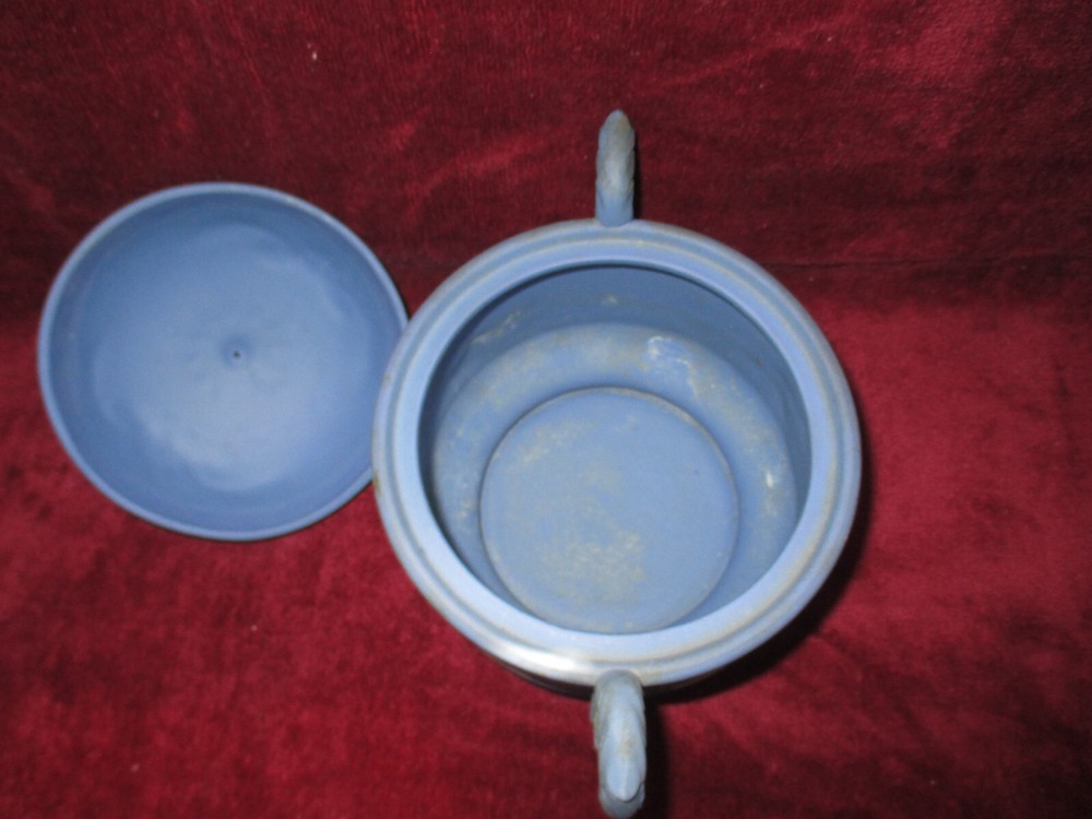Antique Jasper Ware Neo Classical Figures Blue & White Cracker Jar with Handles