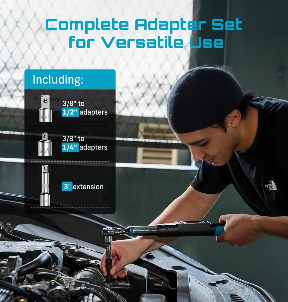 Versatile 3/8" Digital Torque Wrench with Multi-Unit Display & Protective Case