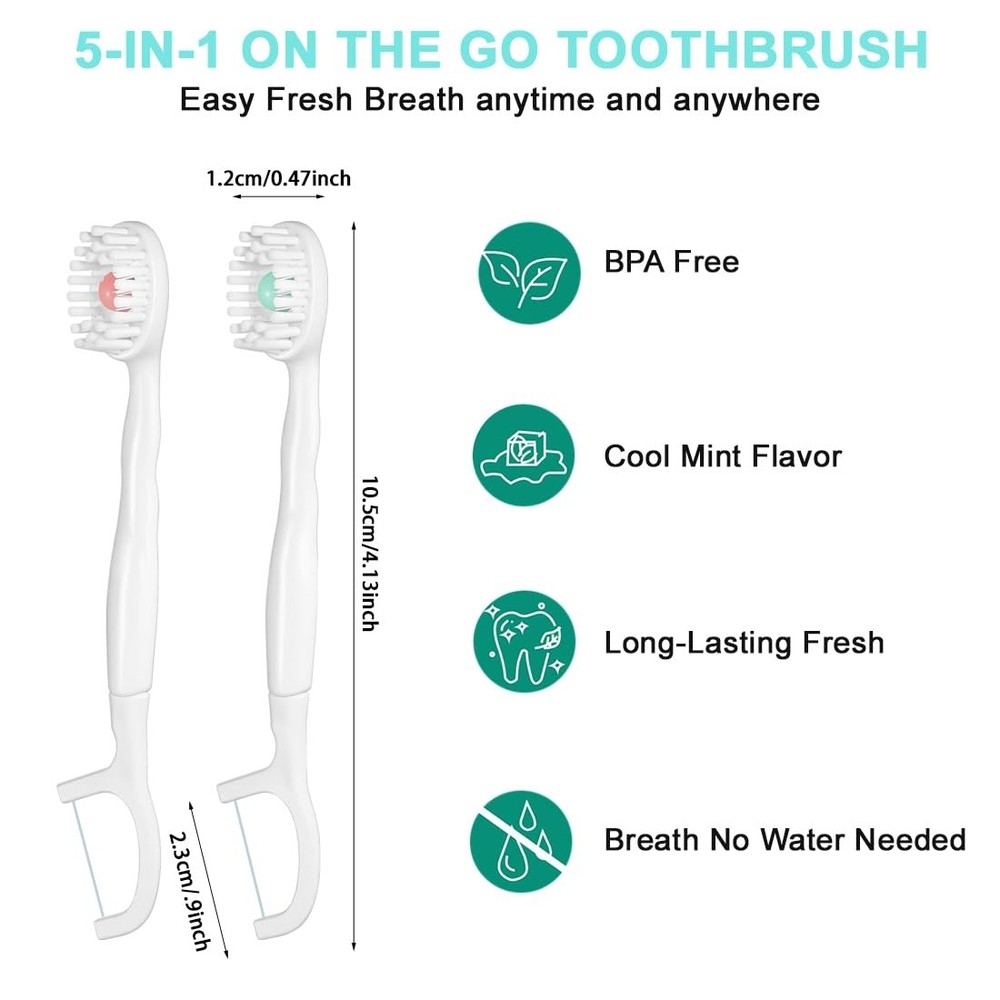 5 in 1 Disposable Mini Toothbrushes with Toothpaste Tongue Scraper Floss Pick...