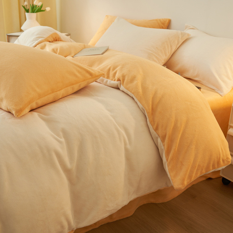 Simple Solid Color Milk Velvet Four Piece Set for Winter Warmth