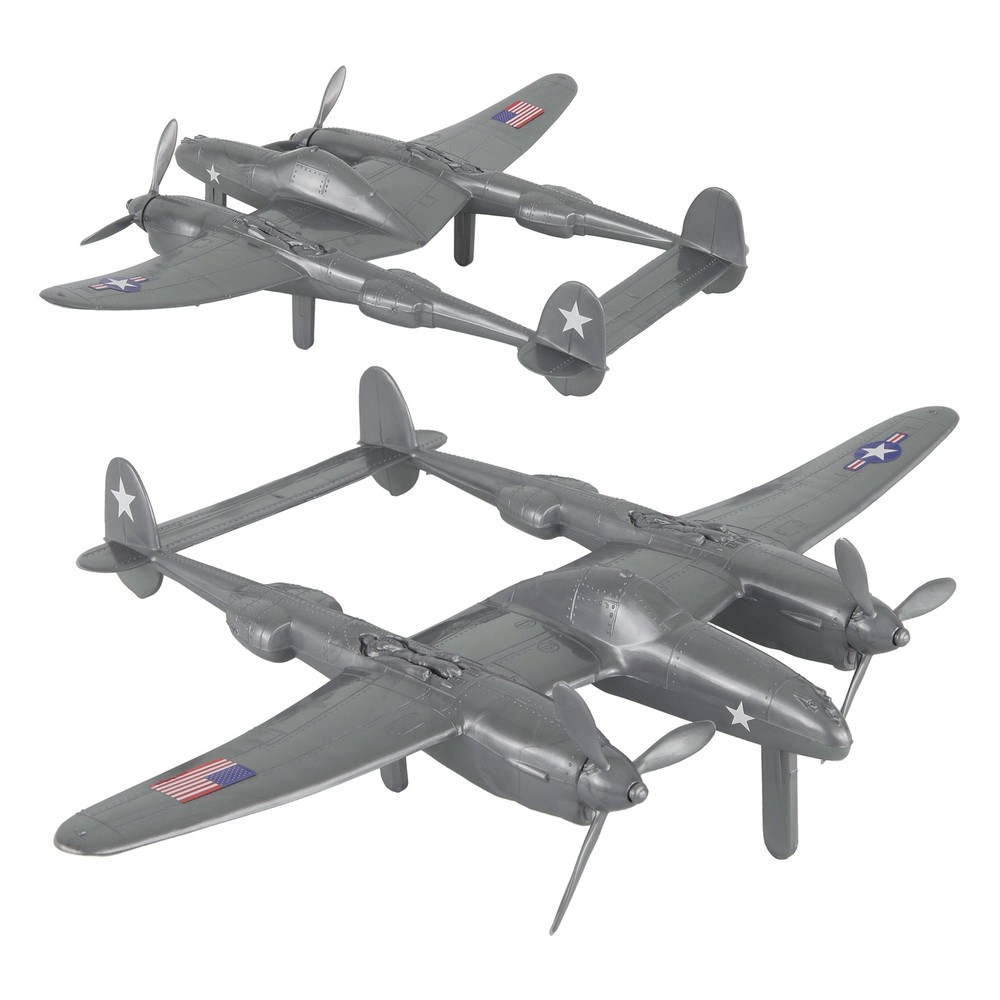TimMee Processed Plastic WW2 P38 Lightning Silver Fighter Plane Tim Mee Aircraft