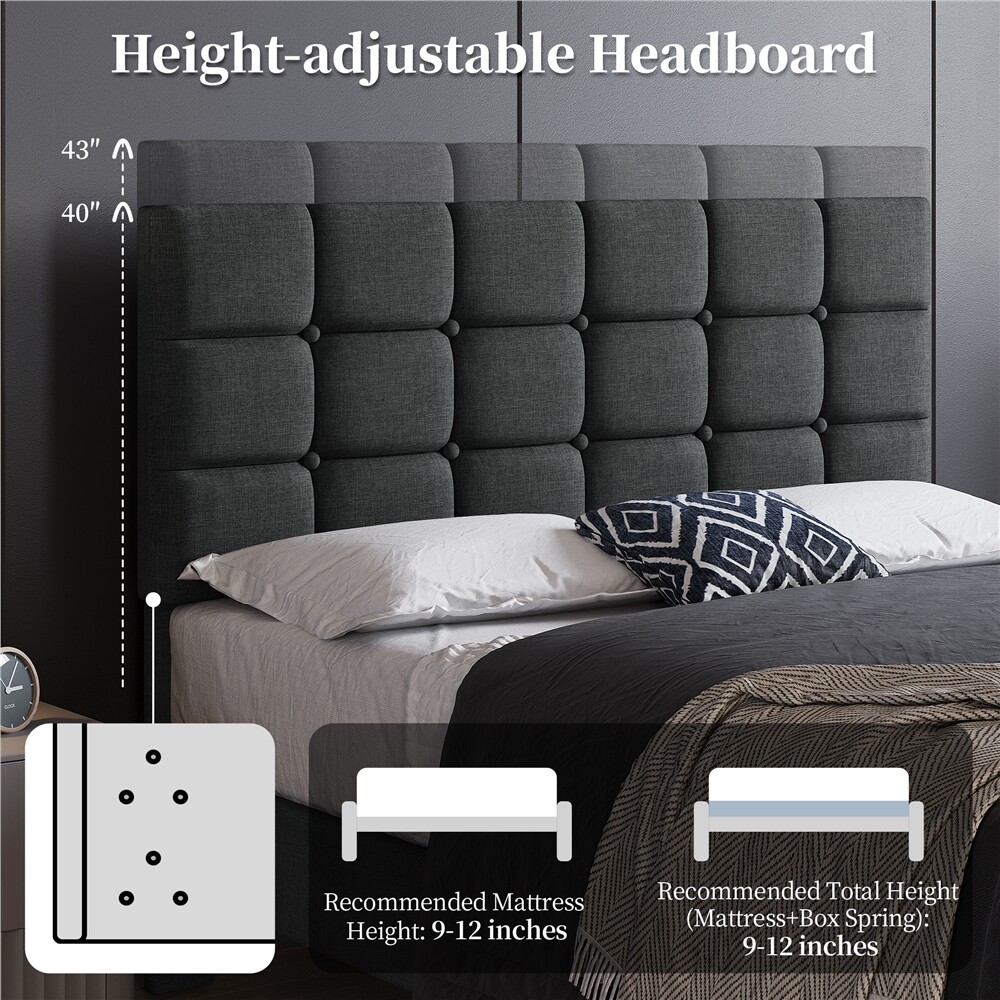 Upholstered Full/Queen Size Bed Frame with Square Tufted Headboard