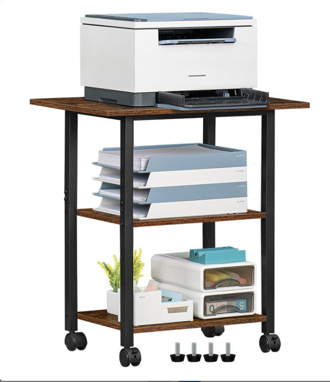 3-Tier Mobile Printer Stand with Storage Shelf & Lockable Wheels, White