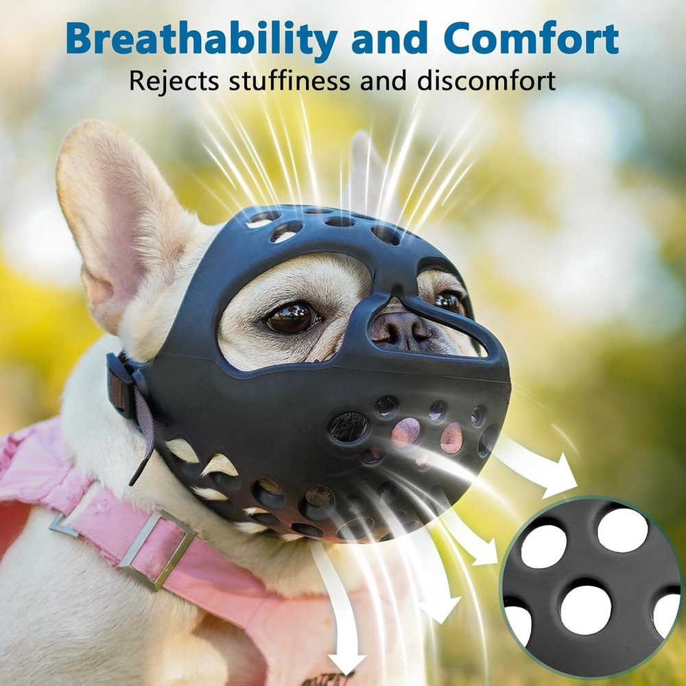 Soft Silicone Short Snout Dog Muzzle for Flat-Faced Breeds, Adjustable