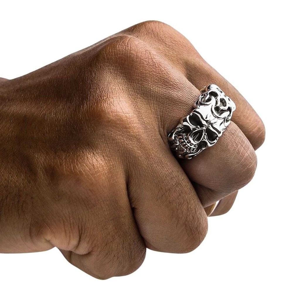 Sterling Silver Roller Skull Biker Ring
