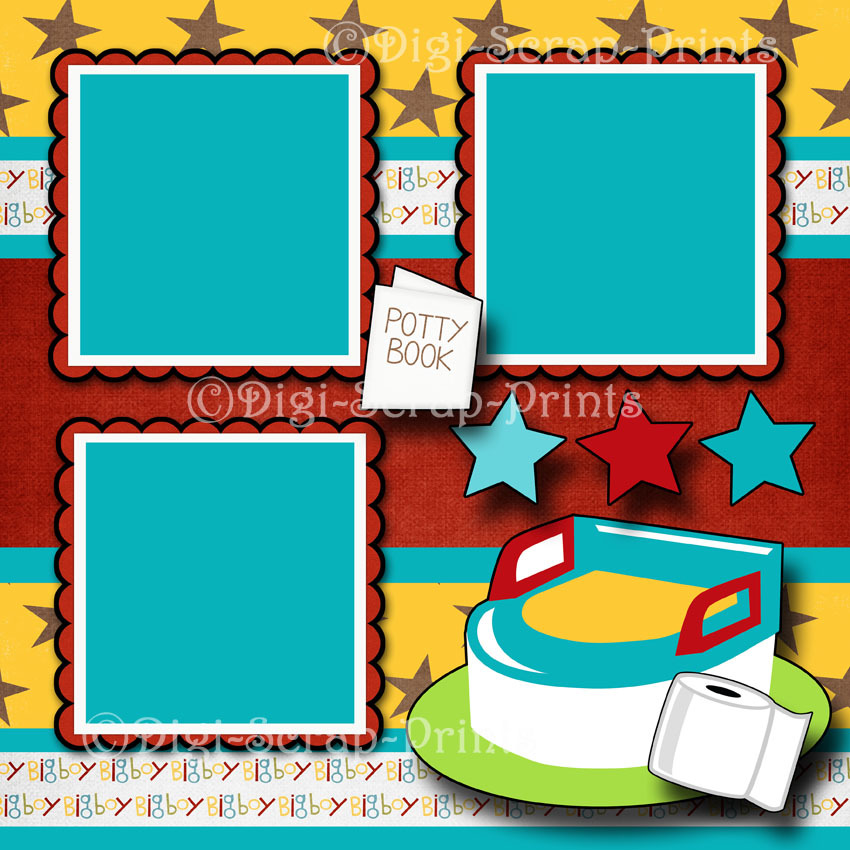POTTY TRAINING ~ BOY 2 premade scrapbook pages paper piecing layout ~ DIGISCRAP