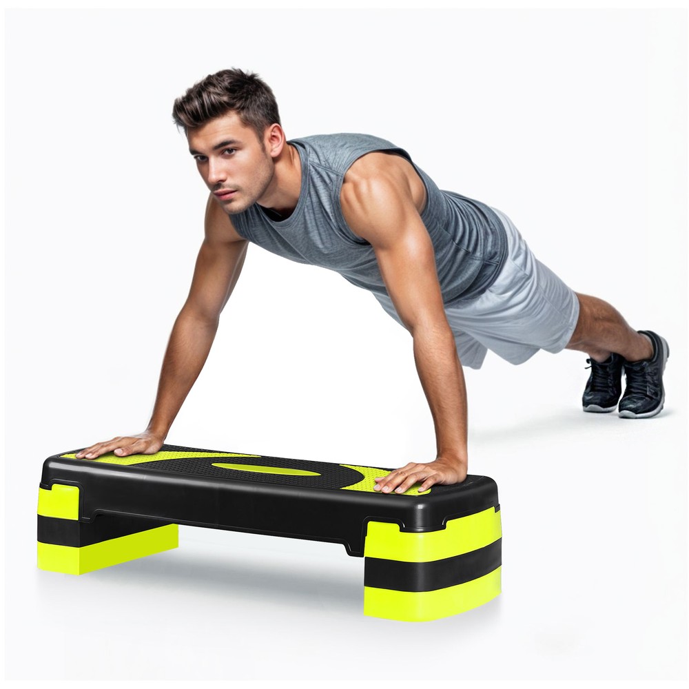 Adjustable Workout Aerobic Step Platform Exercise Stepper w/ Risers 30'' Yellow