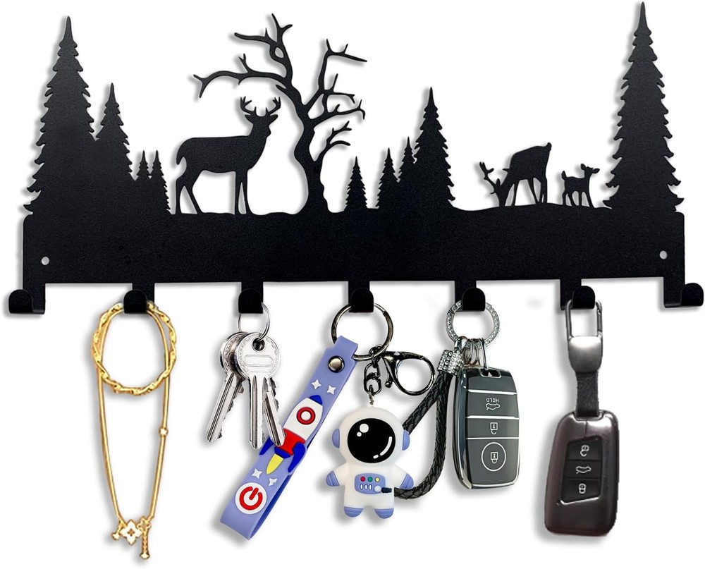 Wall Mounted Key Rack | Metal Hook Organizer | Deer