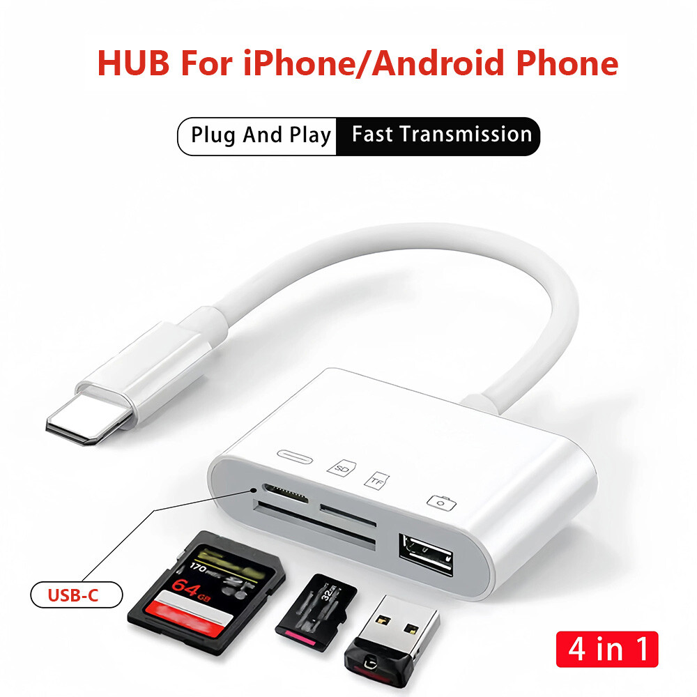 TF/SD Card Adapter Camera Reader Android Type-c For iPhone 17/16/15 Pro Max iPad