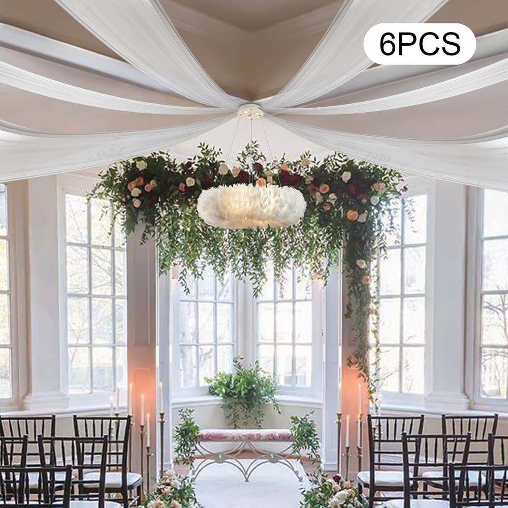 6pcs Weddings Ceiling Drapes Curtains Sheer Voile Backdrop Draping Decor White
