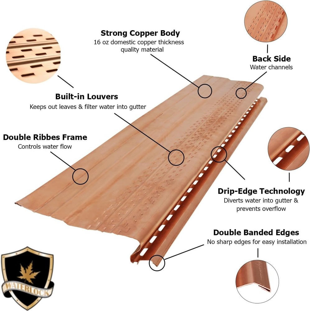 PRO Copper Gutter Guard Systems 5" Inch and 6" inch Adjustable Half Round Gutter