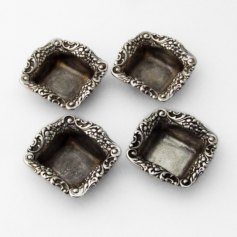 Baroque Floral Scroll Nut Cups Set Sterling Silver Mono NAK