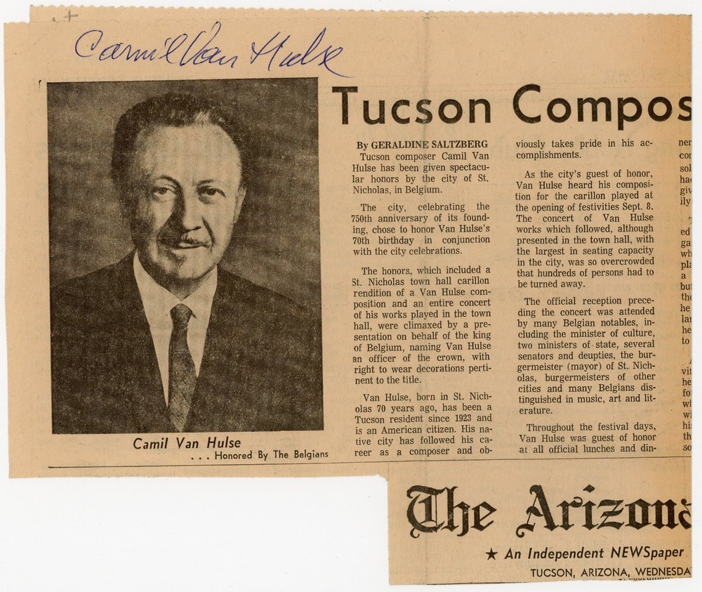 Camil Van Hulse - Signed Newspaper Clipping