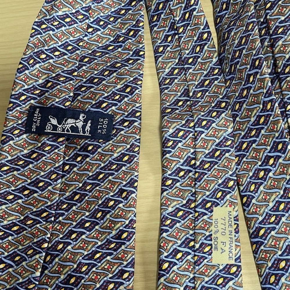 HERMES Navy Green Micro Diamond Stripe Pattern Tie