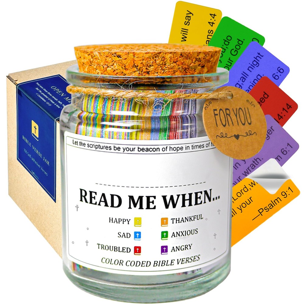 Bible Verse Jar with 108 Self-Adhesive Scripture Verse Cards Clear