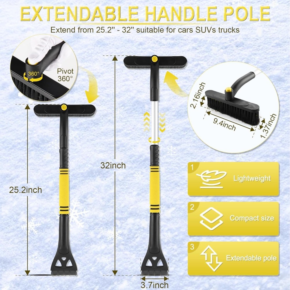360° Rotating Ice Scraper & Snow Brush - 32" Extendable Design for All Vehicles