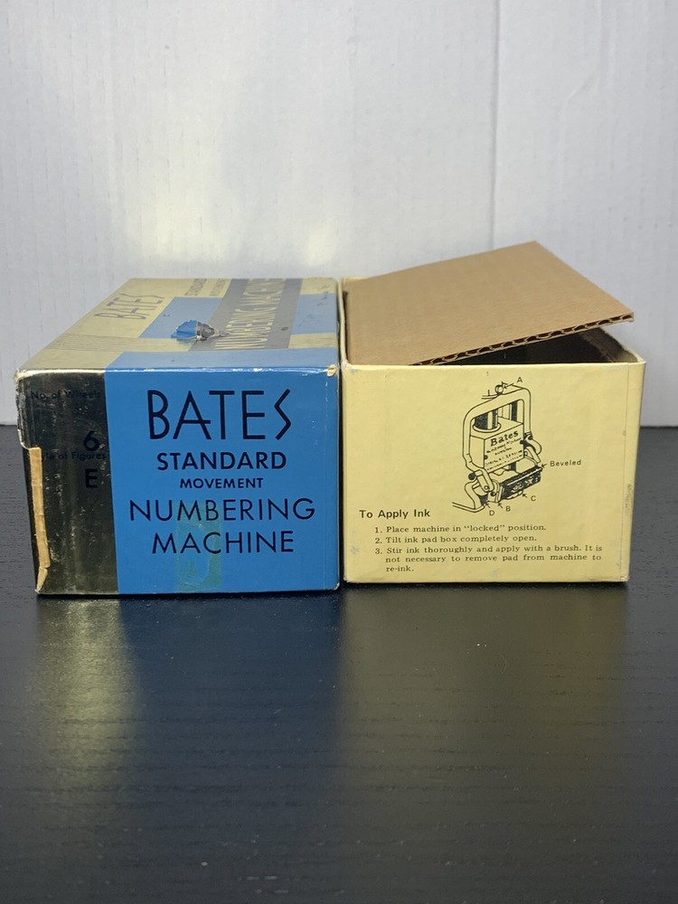 Vintage Bates 6 Wheel Standard Movement Numbering Machine w/ Box